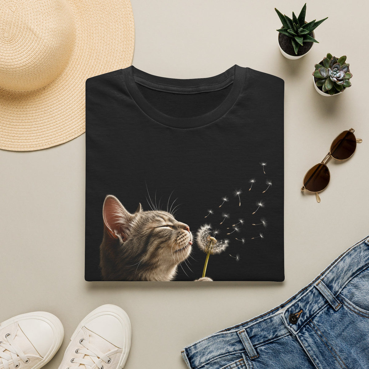 Cat Dandelion T-Shirt — Cute Kitten Blowing Dandelion Graphic Tee