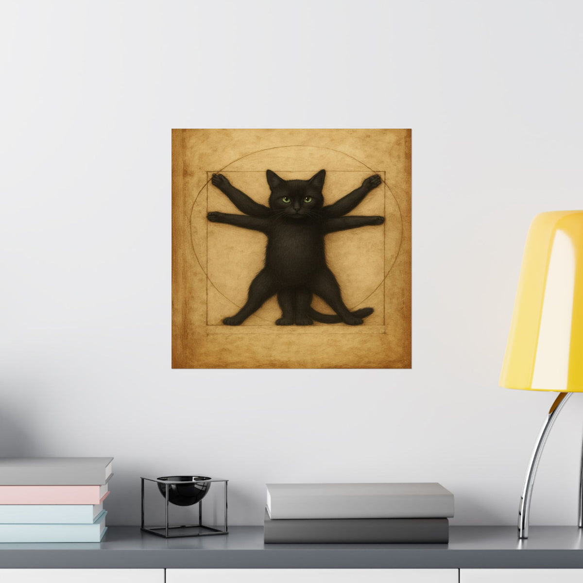 Vitruvian Black Cat Poster — Vintage Anatomy Art Print
