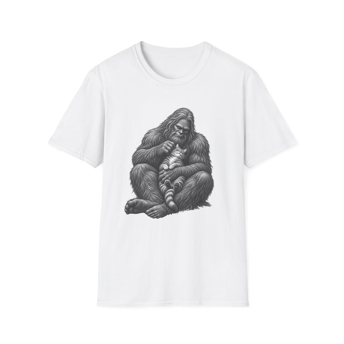 Bigfoot & Kitten T-Shirt — Cute Sasquatch Holding Cat Graphic Tee