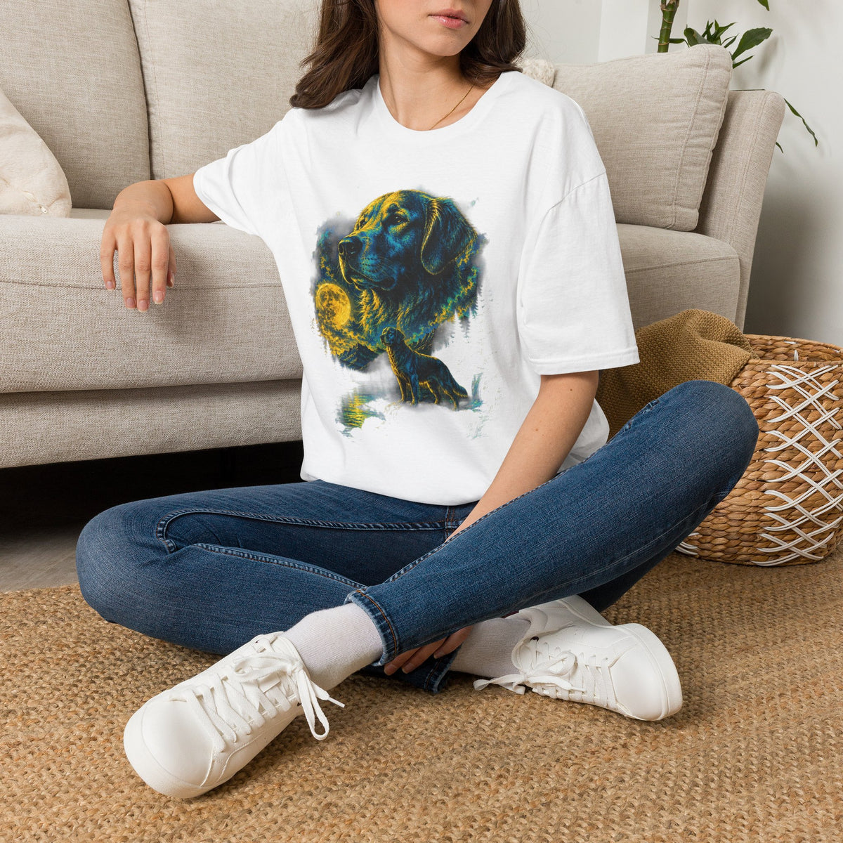 Golden Retriever Moon Graphic T‑Shirt — Vintage Dog Portrait Tee