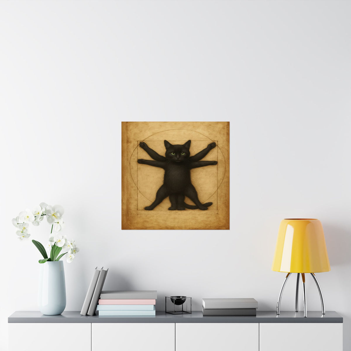 Vitruvian Black Cat Poster — Vintage Anatomy Art Print