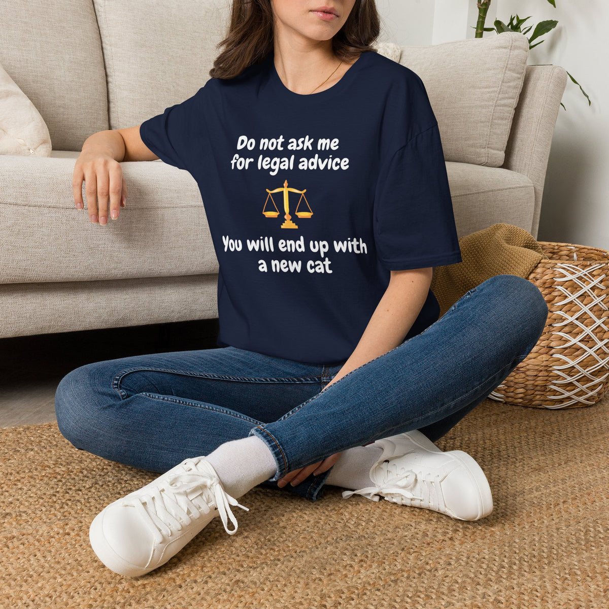Do Not Ask Me For Legal Advice T‑Shirt — Funny Lawyer Cat Scales Tee
