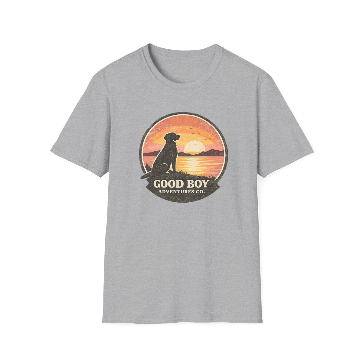 Dog Sunset T-Shirt — "Good Boy" Retro Beach Graphic Tee