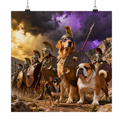 Warrior Dogs Poster — Spartan Canine Art Matte Vertical Print