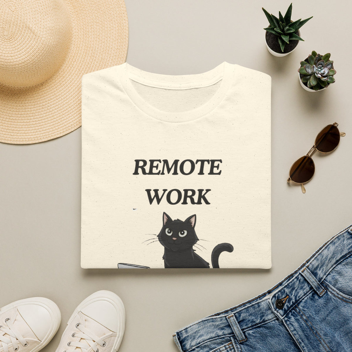 Remote Work Assistant T-Shirt — Cute Black Cat Laptop Tee for WFH