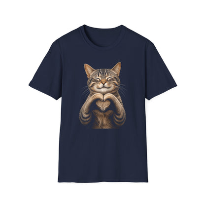 Smiling Tabby Cat Heart Pose T-Shirt