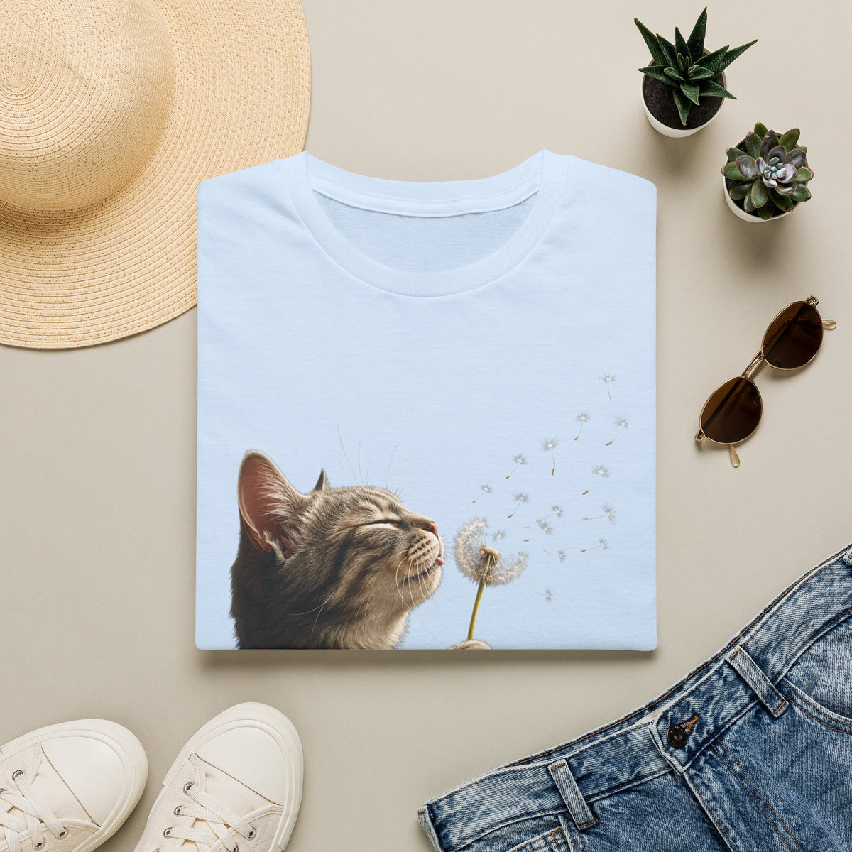 Cat Dandelion T-Shirt — Cute Kitten Blowing Dandelion Graphic Tee
