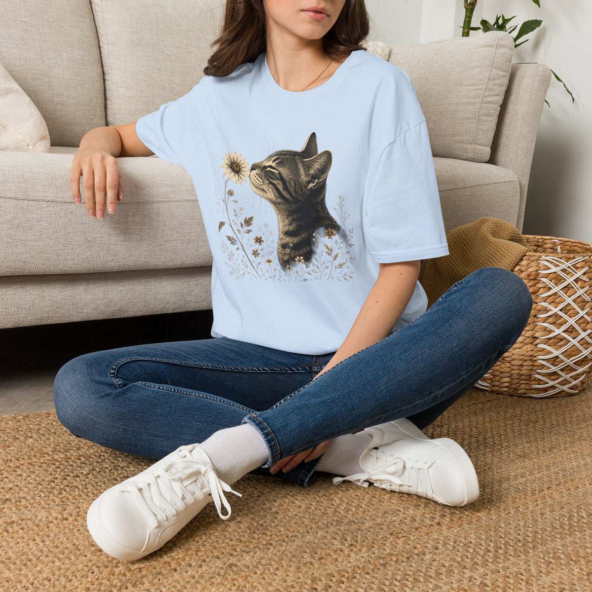 Cat & Wildflower T-Shirt — Whimsical Floral Kitty Tee