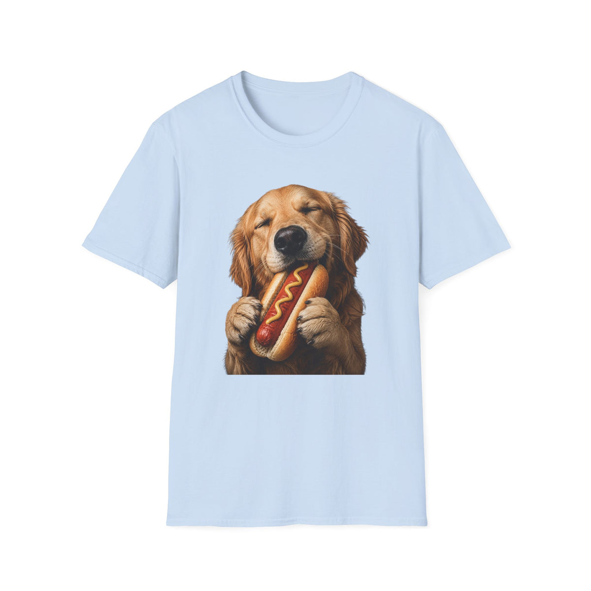 Golden Retriever Hot Dog T-Shirt — Cute Dog Eating Hotdog Graphic Tee
