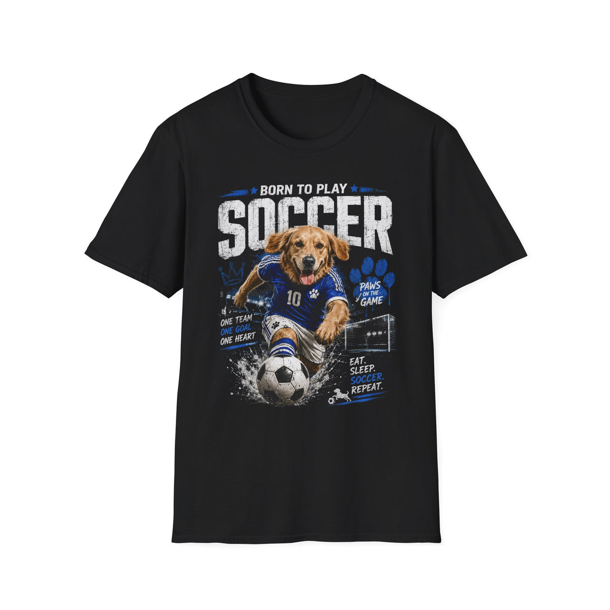 Born to Play Soccer T-Shirt — Golden Retriever Soccer Dog Design
