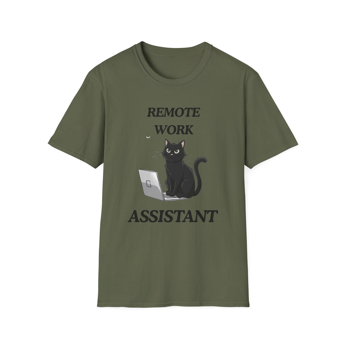Remote Work Assistant T-Shirt — Cute Black Cat Laptop Tee for WFH