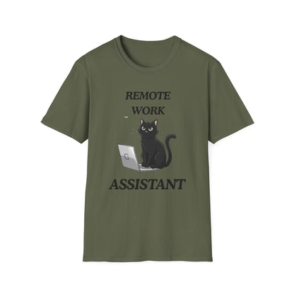 Remote Work Assistant T-Shirt — Cute Black Cat Laptop Tee for WFH