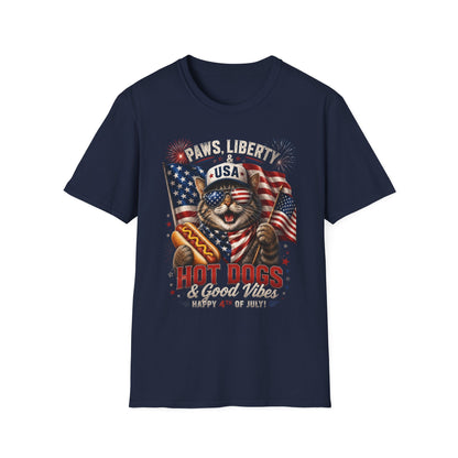 Paws, Liberty & USA Cat T-Shirt — Patriotic 4th of July Cat Graphic Tee