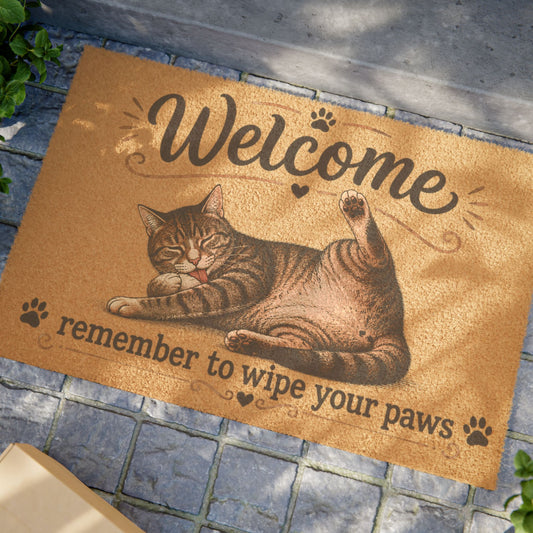 Welcome Cat Doormat - "Welcome, remember to wipe" Cute Kitty Entry Mat