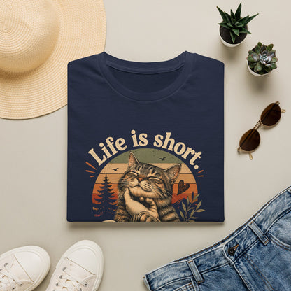 T-Shirt — "Life Is Short, Pet More Cats" Vintage Cat Tee