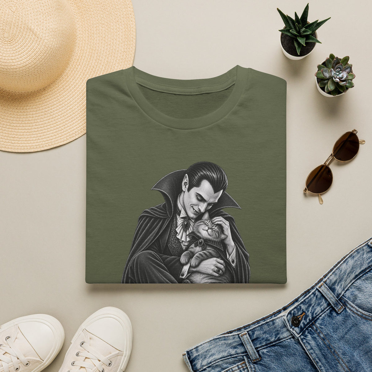 Vampire & Kitty Tee  Cute Gothic Dracula Cat Graphic T-Shirt