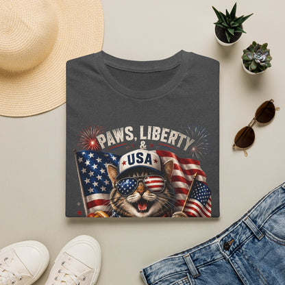 Paws, Liberty & USA Cat T-Shirt — Patriotic 4th of July Cat Graphic Tee