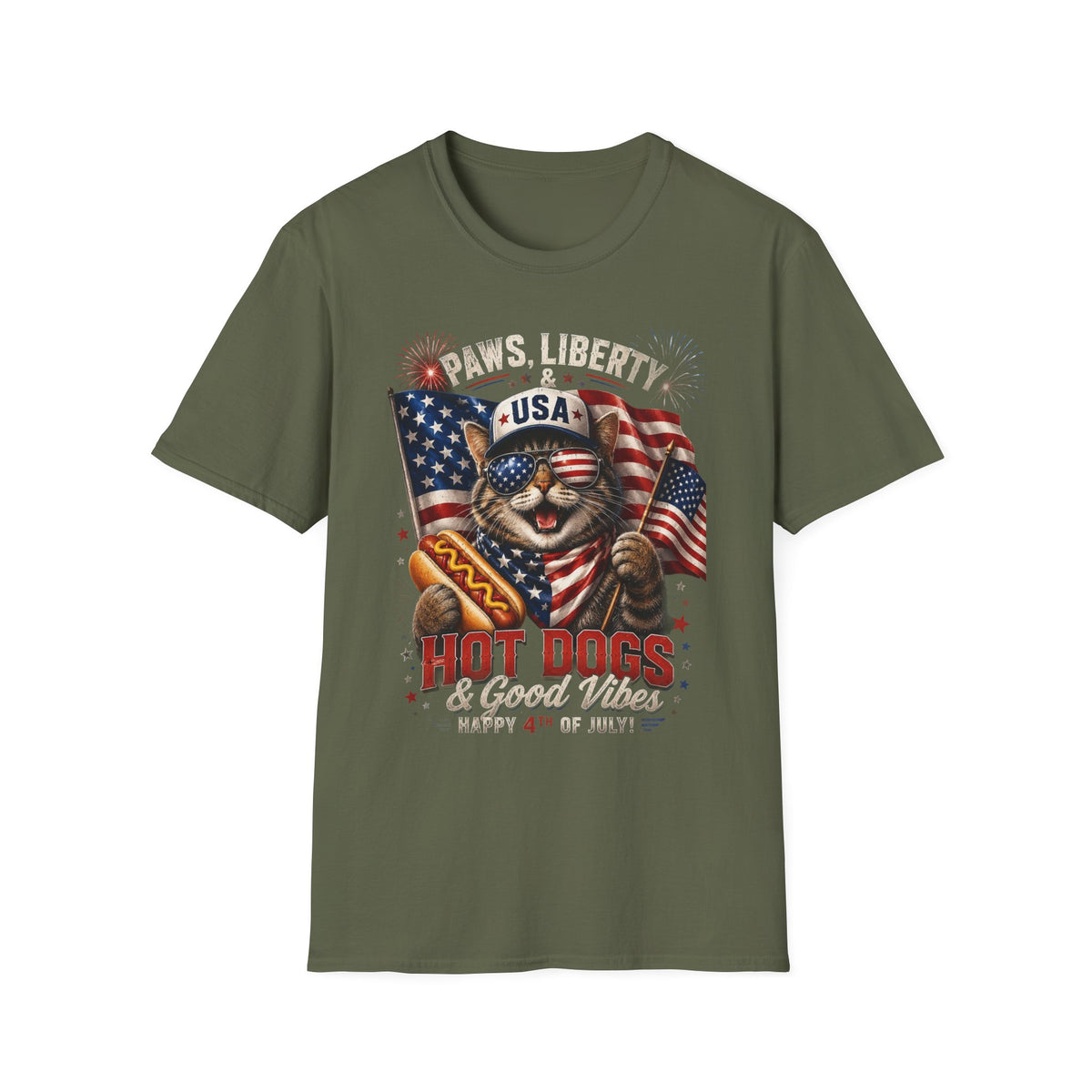 Paws, Liberty & USA Cat T-Shirt — Patriotic 4th of July Cat Graphic Tee