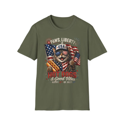 Paws, Liberty & USA Cat T-Shirt — Patriotic 4th of July Cat Graphic Tee