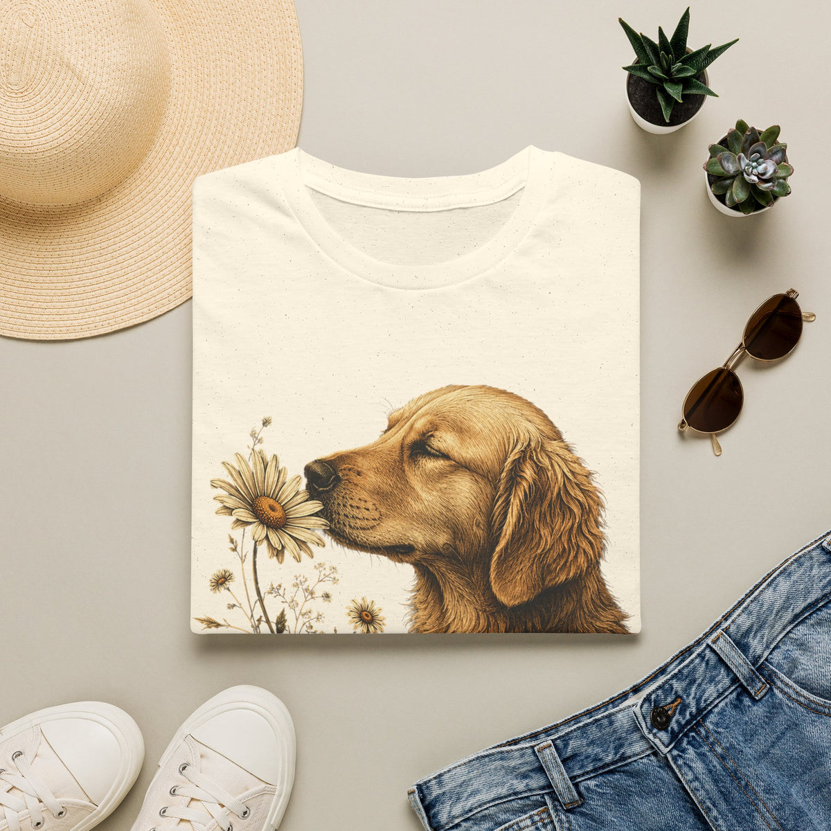 Golden Retriever & Daisies T-Shirt — Floral Dog Lover Tee