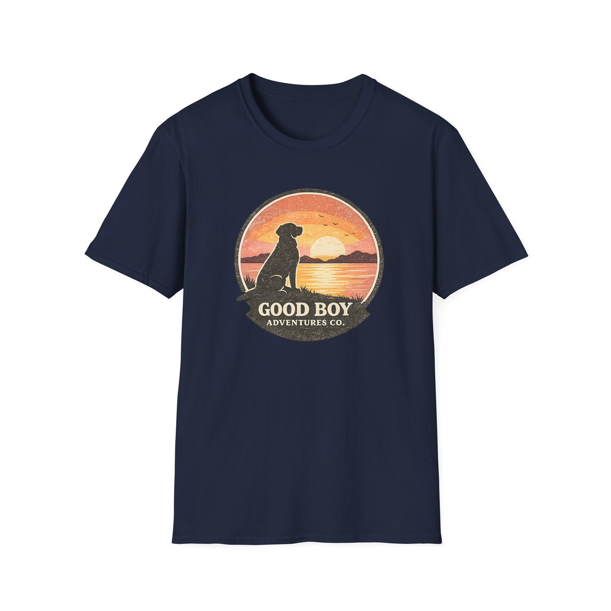 Dog Sunset T-Shirt — "Good Boy" Retro Beach Graphic Tee