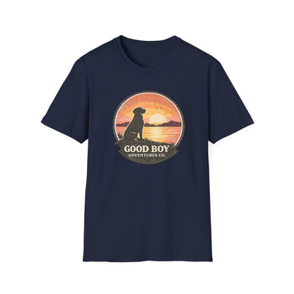 Dog Sunset T-Shirt — "Good Boy" Retro Beach Graphic Tee