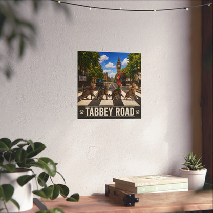 Tabbey Road Matte Poster — Funny Cats Crossing Abbey Road Wall Art
