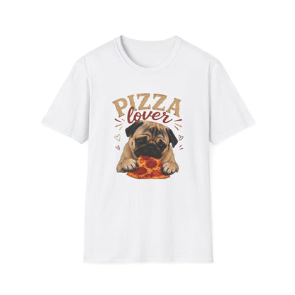 Pizza Lover Pug T-Shirt — Cute Dog & Pizza Graphic Tee for Pet and Food Fans