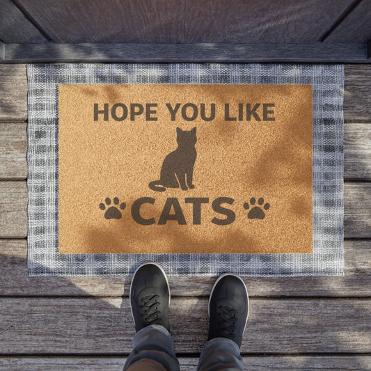 Hope You Like Cats Doormat — Funny Cat Lover Welcome Mat with Paw Prints
