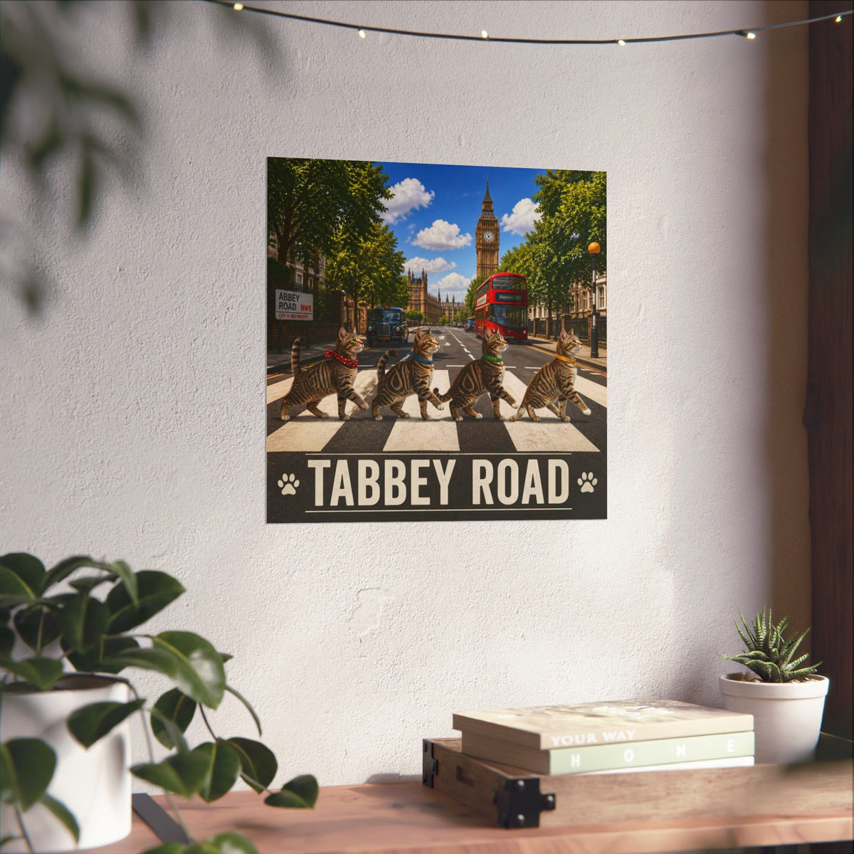 Tabbey Road Matte Poster — Funny Cats Crossing Abbey Road Wall Art