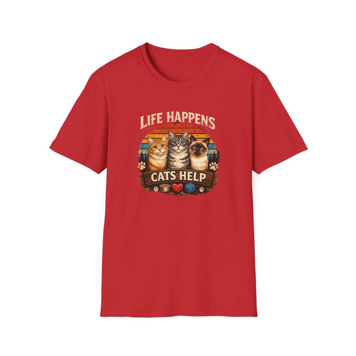 Life Happens Cats Help T-Shirt — Vintage Cat Lover Tee