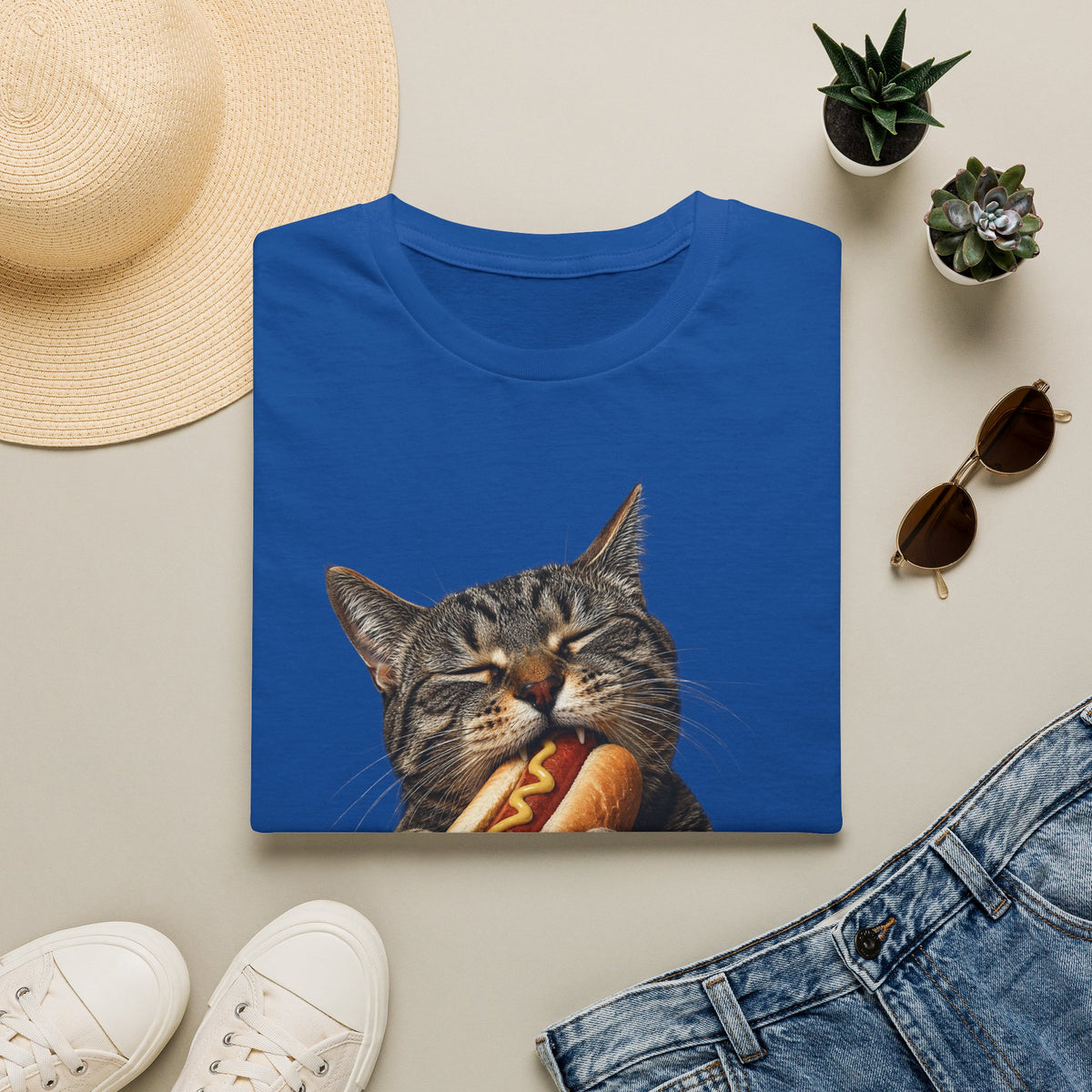 Cat Eating Hot Dog T-Shirt — Funny Cute Cat Graphic Tee