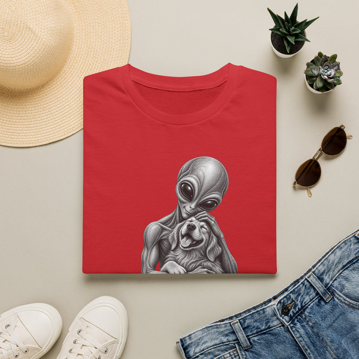 Alien Hug T-Shirt — Cute Alien Holding Dog Graphic Tee