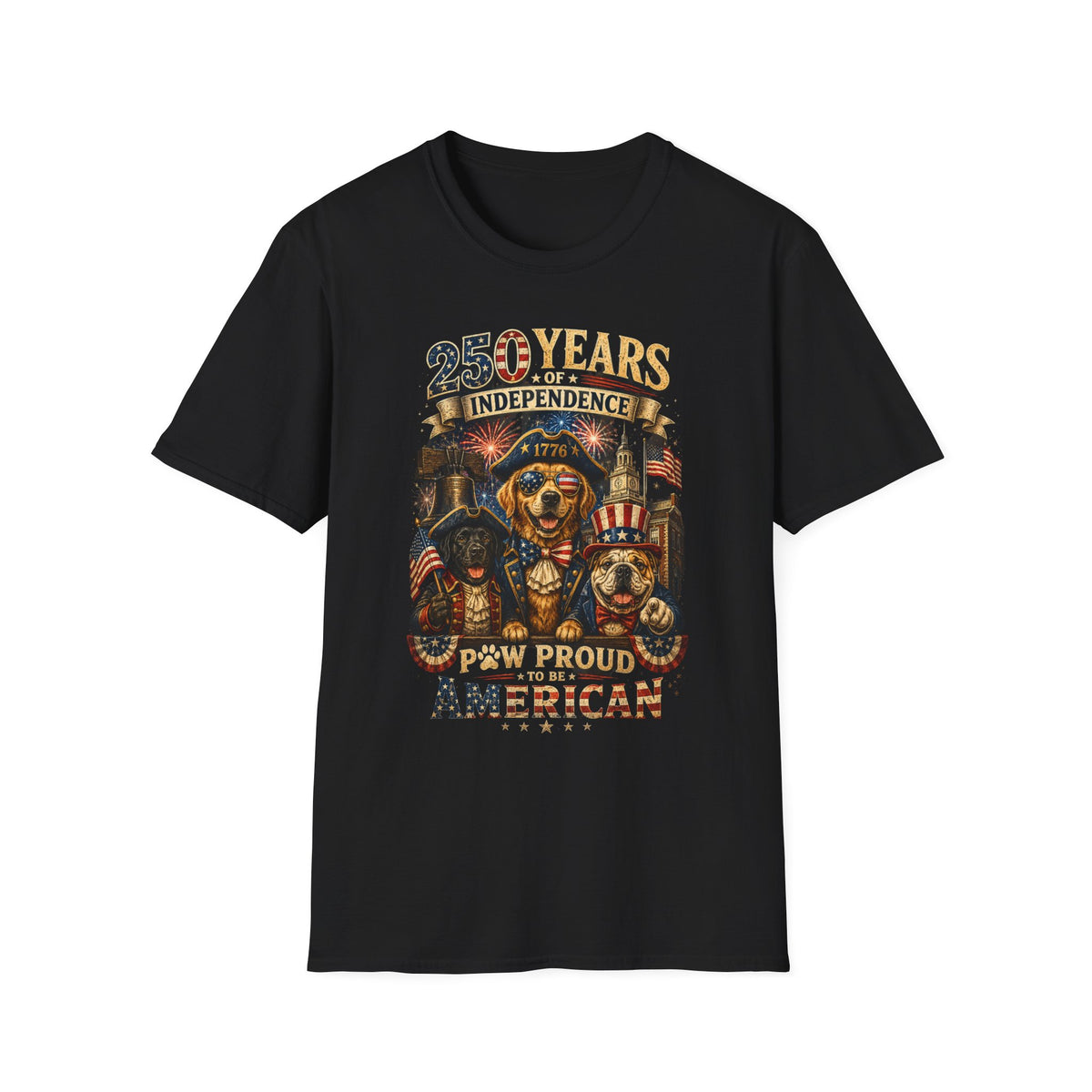 250 Years of Independence Dog T-Shirt — Paw Proud American 1776 Patriotic Tee