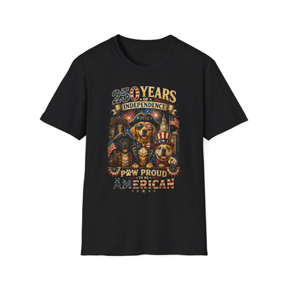 250 Years of Independence Dog T-Shirt — Paw Proud American 1776 Patriotic Tee
