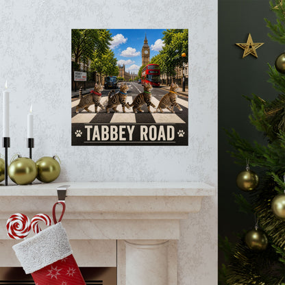 Tabbey Road Matte Poster — Funny Cats Crossing Abbey Road Wall Art