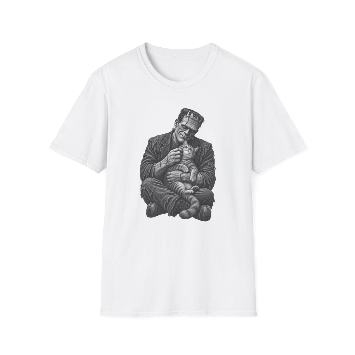 Frankenstein Holding Kitty T-Shirt — Cute Gothic Horror Tee