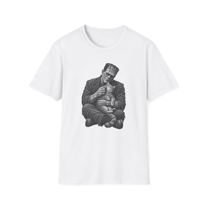 Frankenstein Holding Kitty T-Shirt — Cute Gothic Horror Tee
