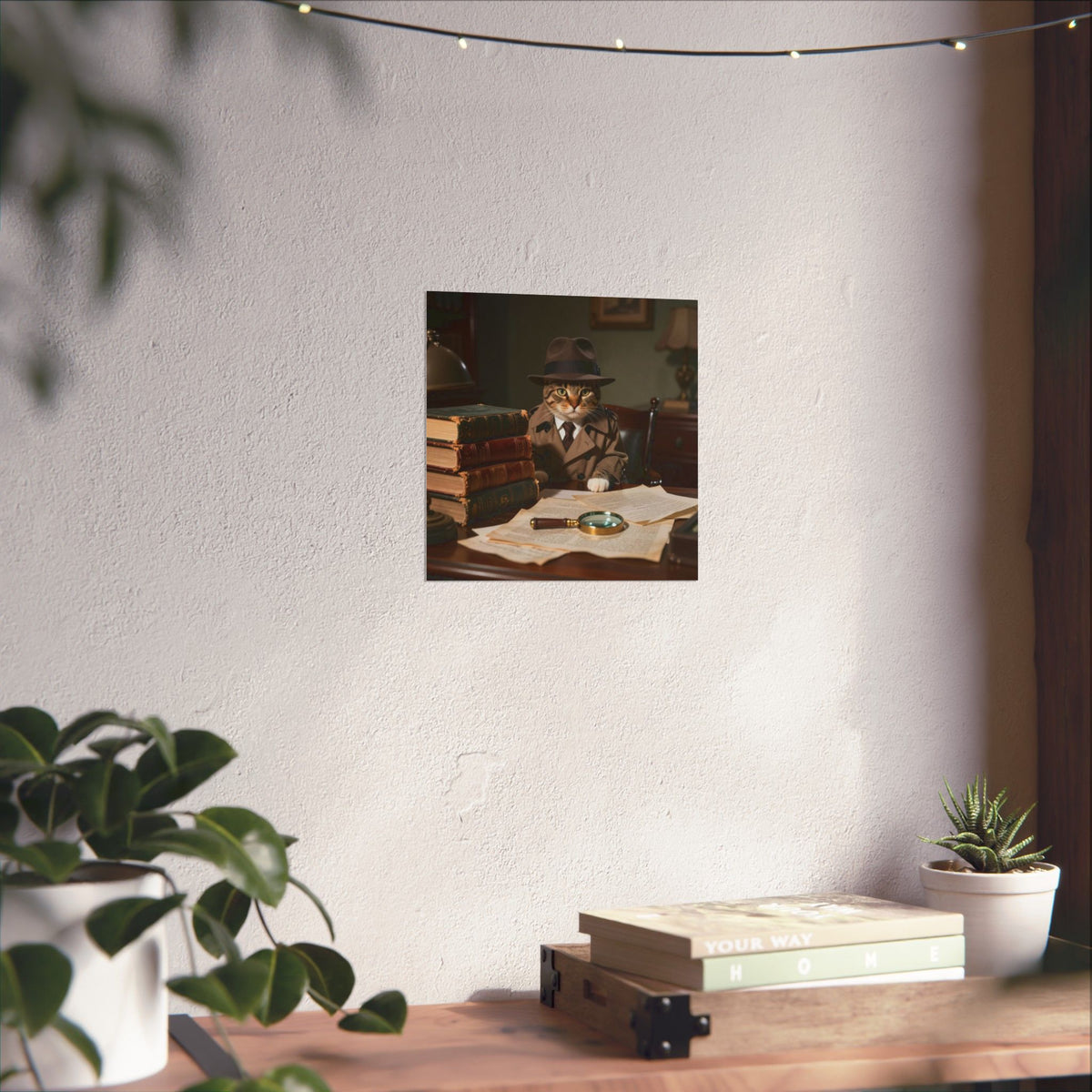 Digital download Detective Cat Poster — Vintage Sleuth Matte Vertical Wall Art
