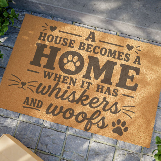 Doormat — "A House Becomes a Home When It Has Whiskers and Woofs" Pet Welcome Mat