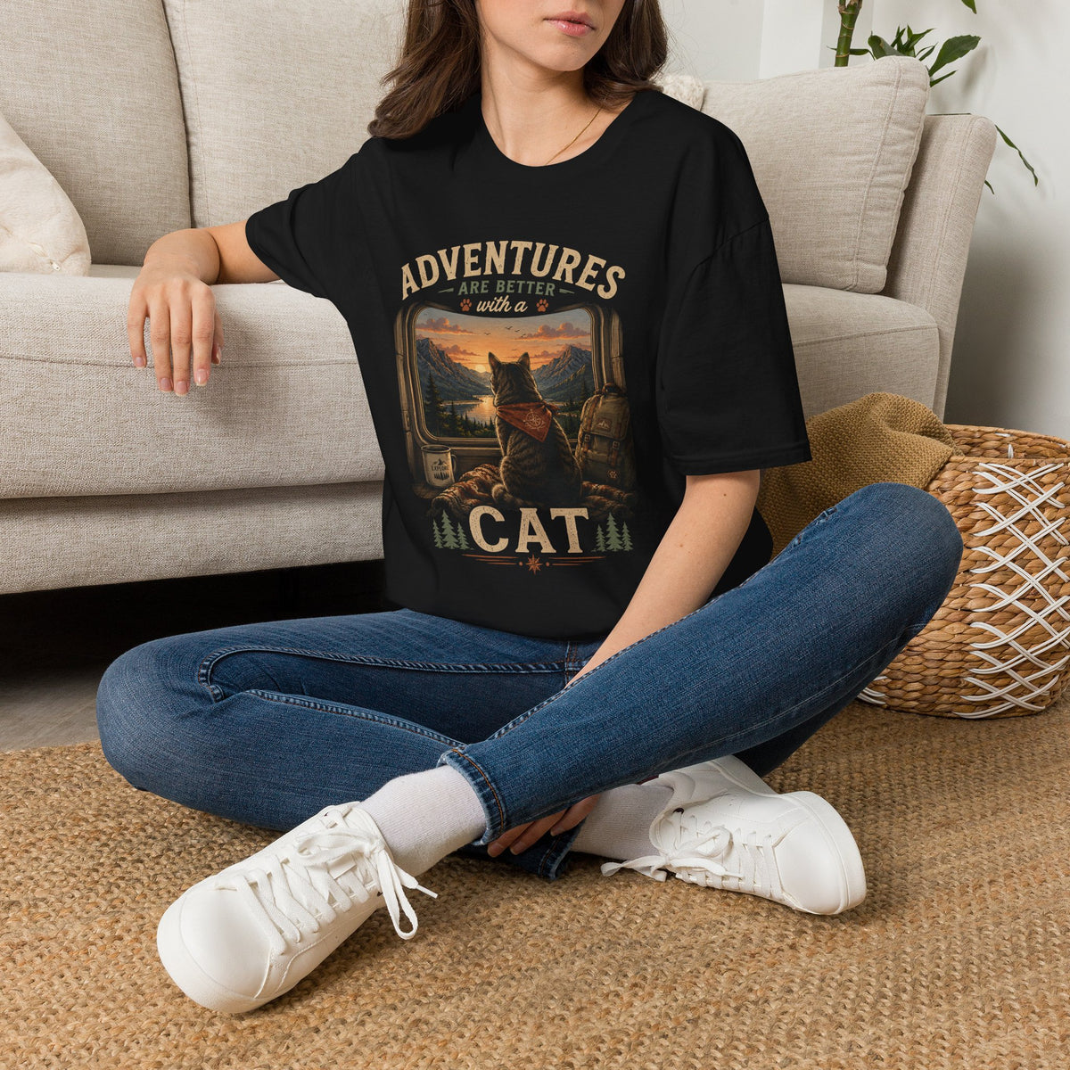 Adventure Cat T‑Shirt — “Adventures Are Better with a Cat” Graphic Tee