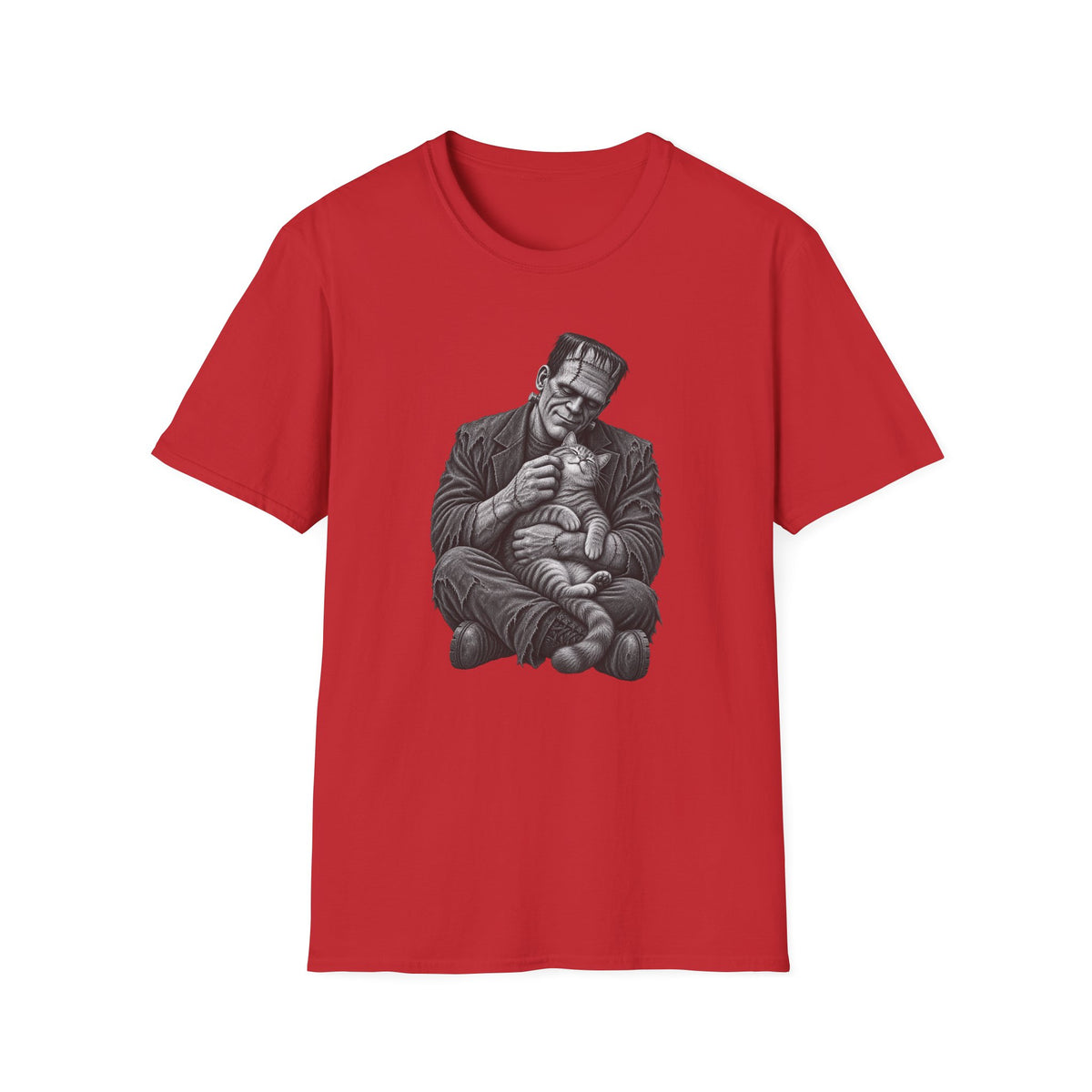Frankenstein Holding Kitty T-Shirt — Cute Gothic Horror Tee