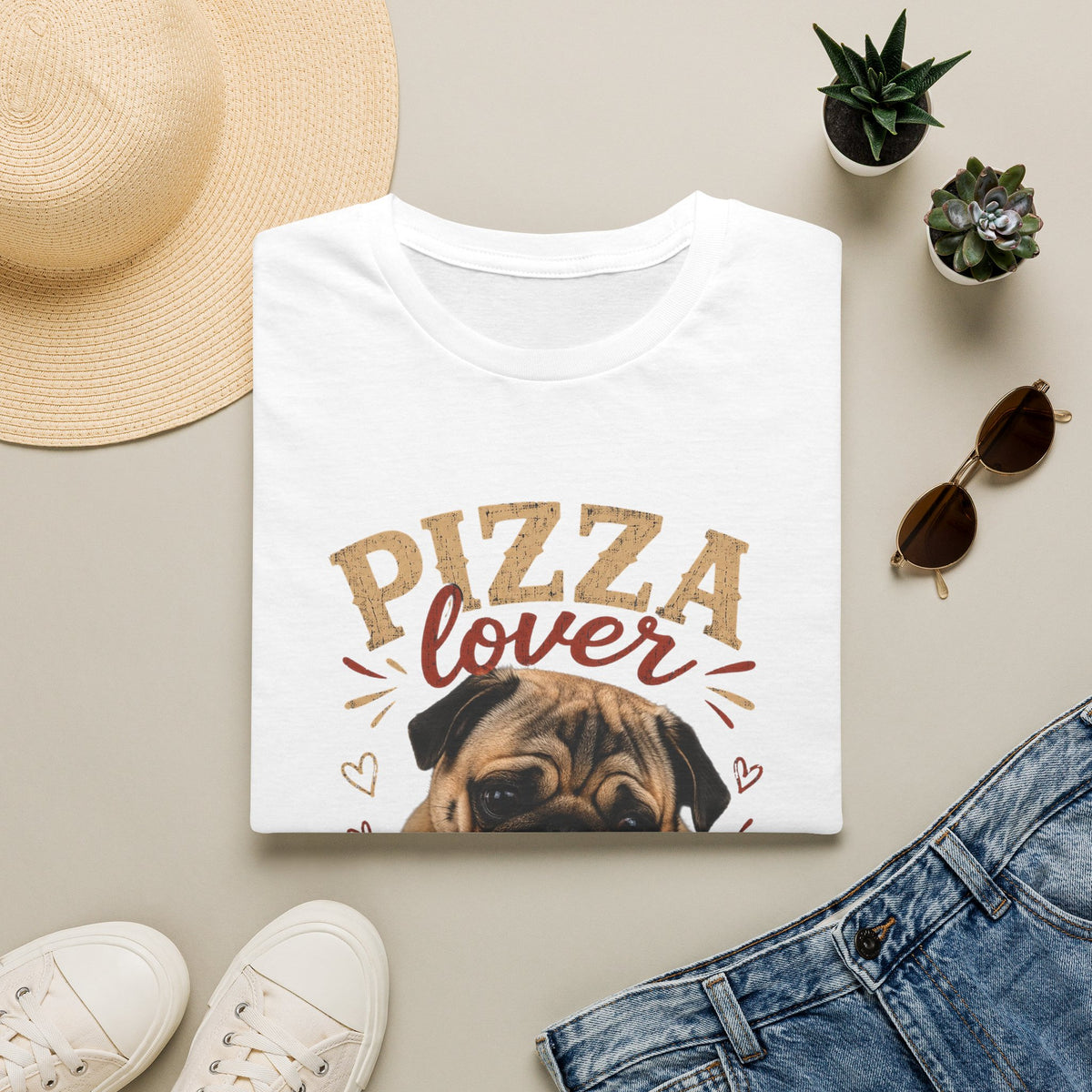 Pizza Lover Pug T-Shirt — Cute Dog & Pizza Graphic Tee for Pet and Food Fans