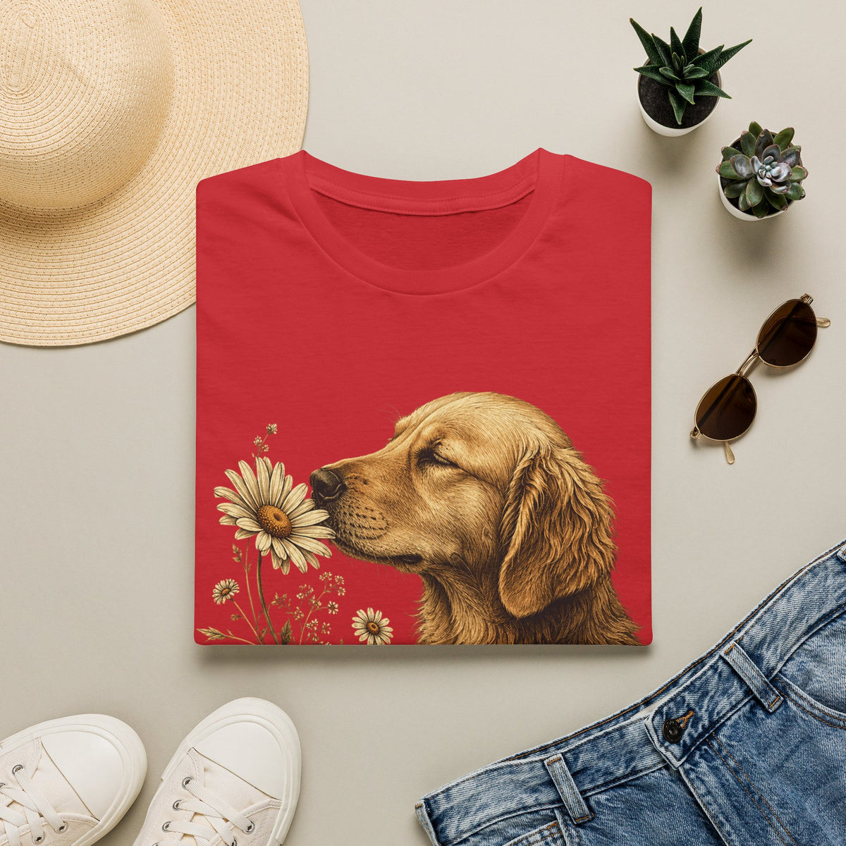 Golden Retriever & Daisies T-Shirt — Floral Dog Lover Tee
