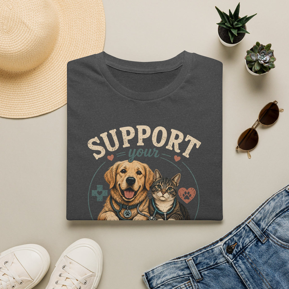 Support Your Local Vet T-Shirt — Dog & Cat Pet Rescue Tee