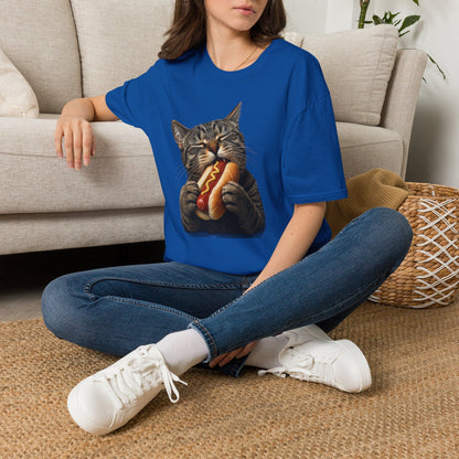 Cat Eating Hot Dog T-Shirt — Funny Cute Cat Graphic Tee