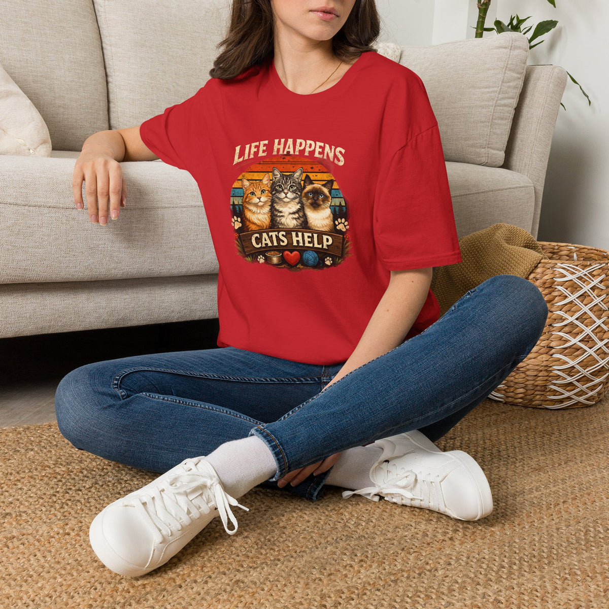 Life Happens Cats Help T-Shirt — Vintage Cat Lover Tee