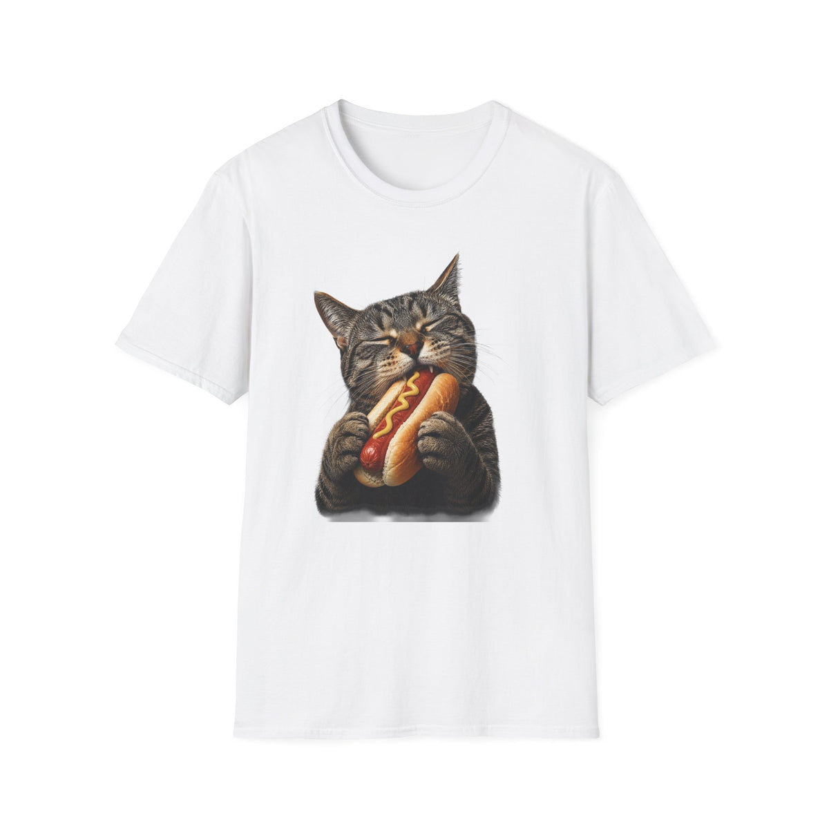 Cat Eating Hot Dog T-Shirt — Funny Cute Cat Graphic Tee