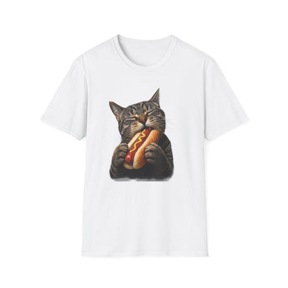 Cat Eating Hot Dog T-Shirt — Funny Cute Cat Graphic Tee