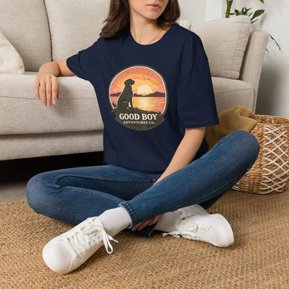 Dog Sunset T-Shirt — "Good Boy" Retro Beach Graphic Tee